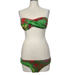 J. Crew Green Yellow Red Bandeau 2 Piece Bikini M